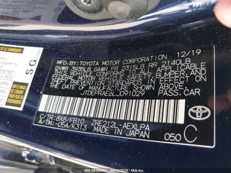 2020 TOYOTA COROLLA LE - JTDEPRAE6LJ091029 | SeoVin.biz