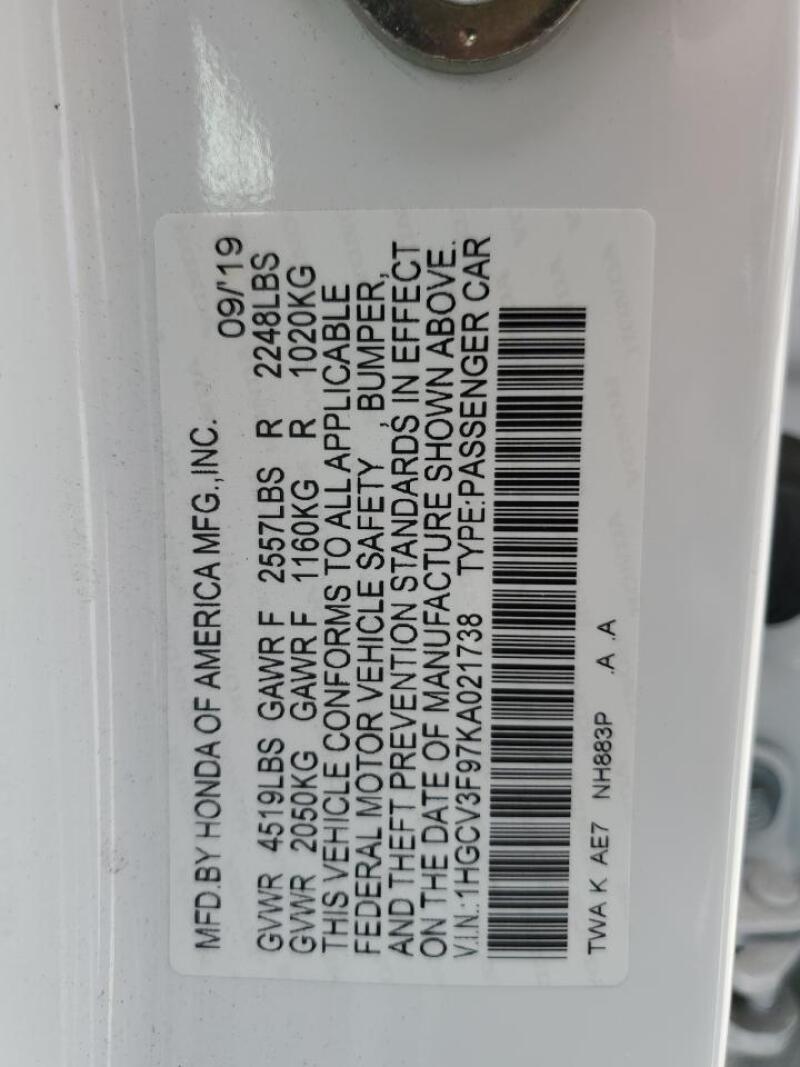 2019 HONDA ACCORD TOURING HYBRID - 1HGCV3F97KA021738 | SeoVin.biz