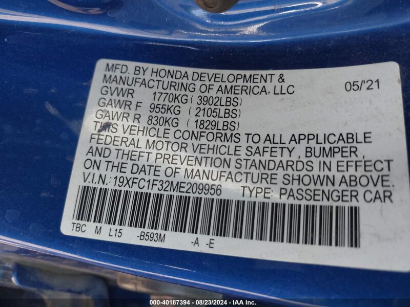 2021 HONDA CIVIC EX - 19XFC1F32ME209956 | SeoVin.biz