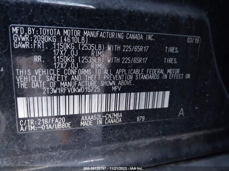 2019 TOYOTA RAV4 XLE - 2T3W1RFV0KW015725 | SeoVin.biz