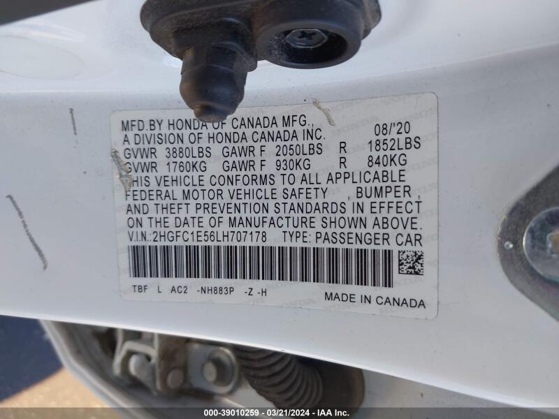 2020 HONDA CIVIC SI SEDAN - 2HGFC1E56LH707178 | SeoVin.biz