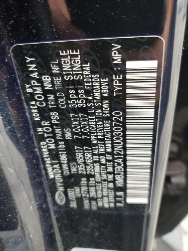 2022 HYUNDAI TUCSON BLUE - KM8JBCA12NU030720 | SeoVin.biz
