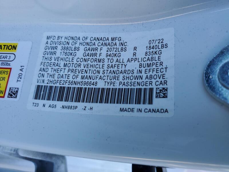 2022 HONDA CIVIC SPORT - 2HGFE2F56NH596648 | SeoVin.biz