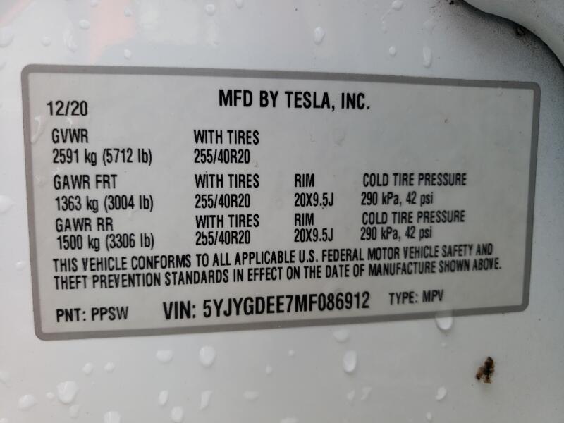 2021 TESLA MODEL Y - 5YJYGDEE7MF086912 | SeoVin.biz
