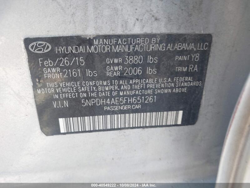 2015 HYUNDAI ELANTRA SE - 5NPDH4AE5FH651261 | SeoVin.biz