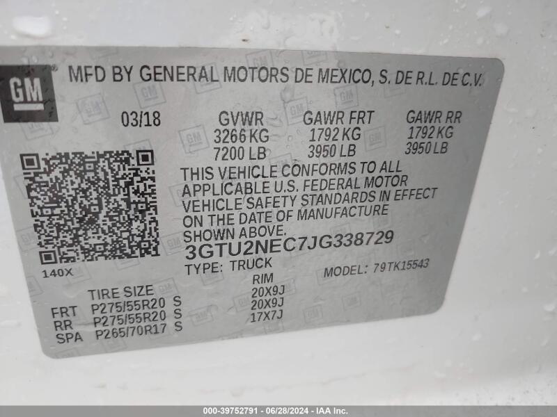 2018 GMC SIERRA 1500 SLT - 3GTU2NEC7JG338729 | SeoVin.biz