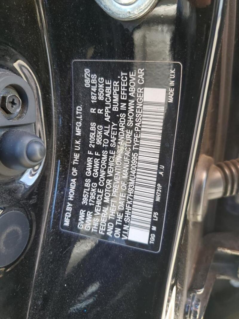 2021 HONDA CIVIC SPORT TOURING - SHHFK7H93MU400995 | SeoVin.biz