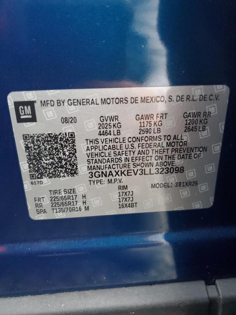 2020 CHEVROLET EQUINOX LT - 3GNAXKEV3LL323098 | SeoVin.biz