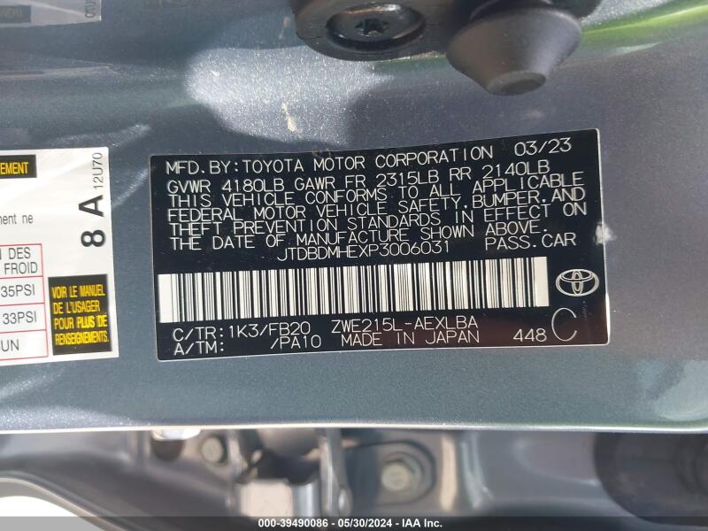 2023 TOYOTA COROLLA HYBRID LE - JTDBDMHEXP3006031 | SeoVin.biz
