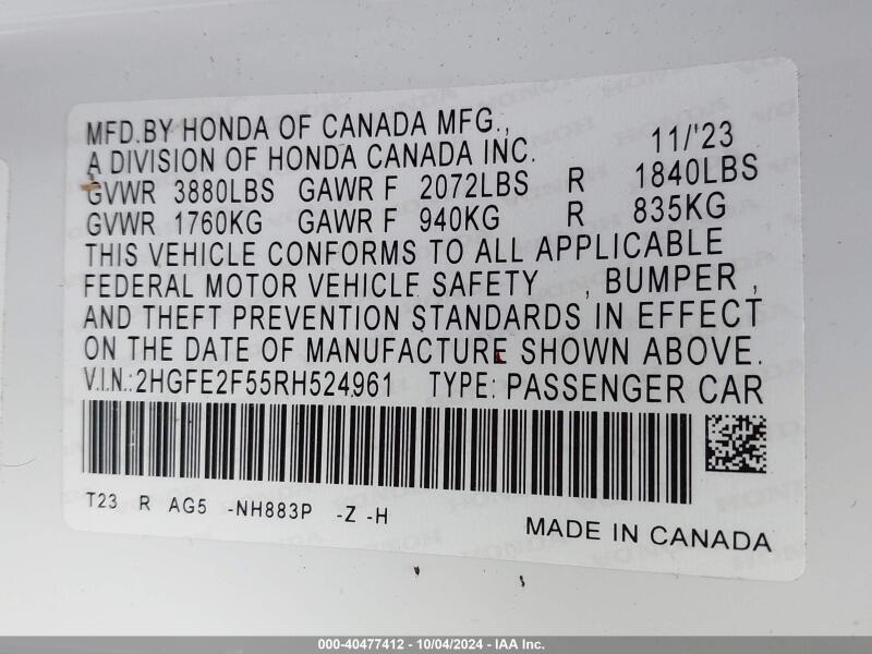 2024 HONDA CIVIC SPORT - 2HGFE2F55RH524961 | SeoVin.biz