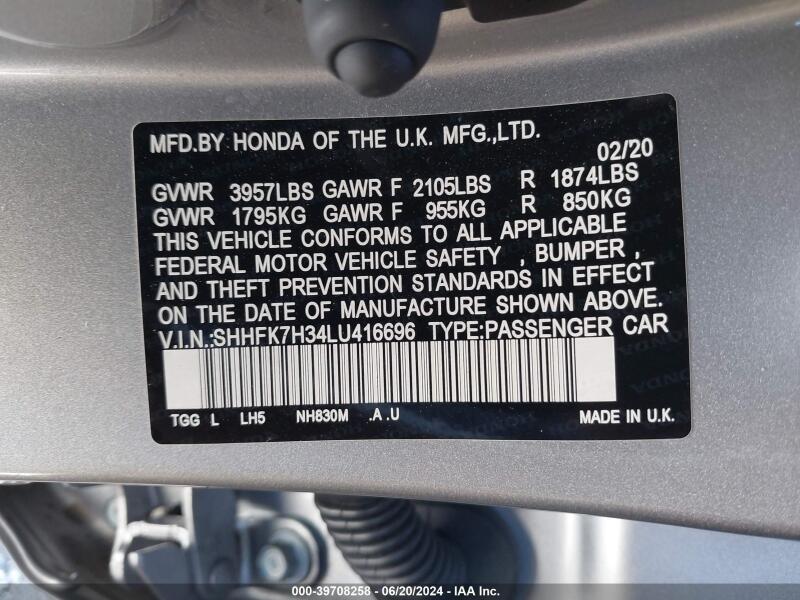2020 HONDA CIVIC LX - SHHFK7H34LU416696 | SeoVin.biz
