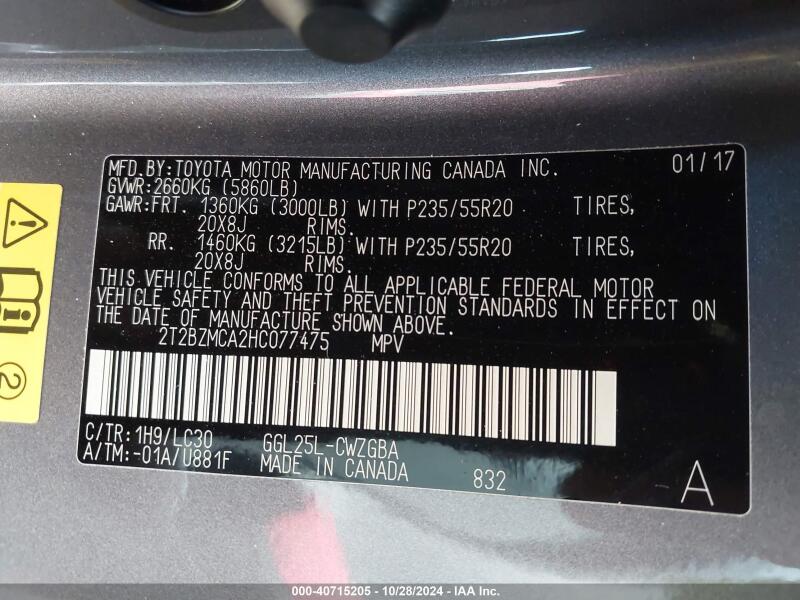2017 LEXUS RX 350 F SPORT - 2T2BZMCA2HC077475 | SeoVin.biz