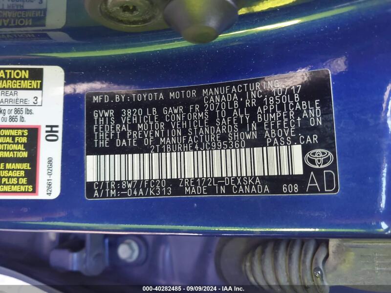 2018 TOYOTA COROLLA SE - 2T1BURHE4JC995360 | SeoVin.biz