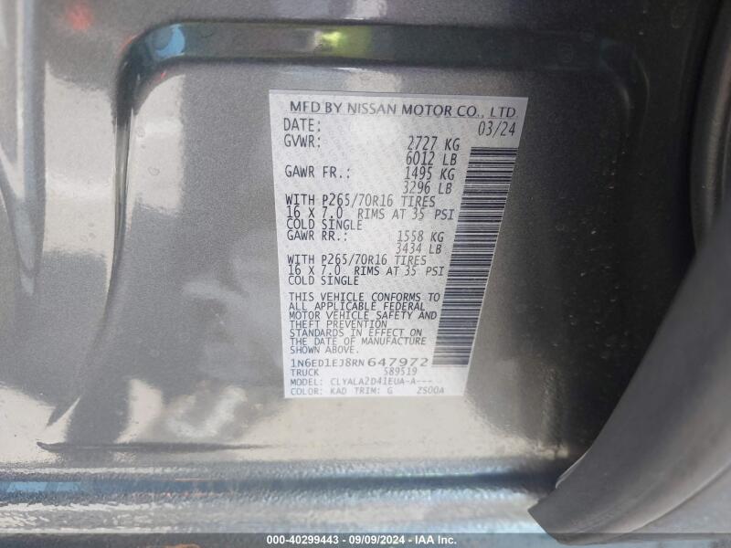 2024 NISSAN FRONTIER S 4X2 - 1N6ED1EJ8RN647972 | SeoVin.biz