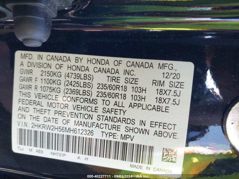 2021 HONDA CR-V AWD EX - 2HKRW2H56MH612326 | SeoVin.biz