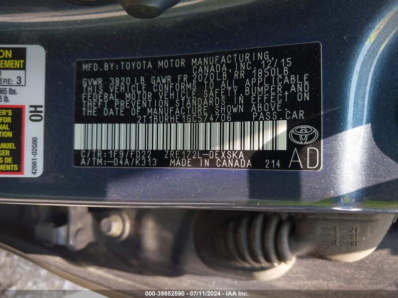 2016 TOYOTA COROLLA S PLUS - 2T1BURHE1GC574706 | SeoVin.biz