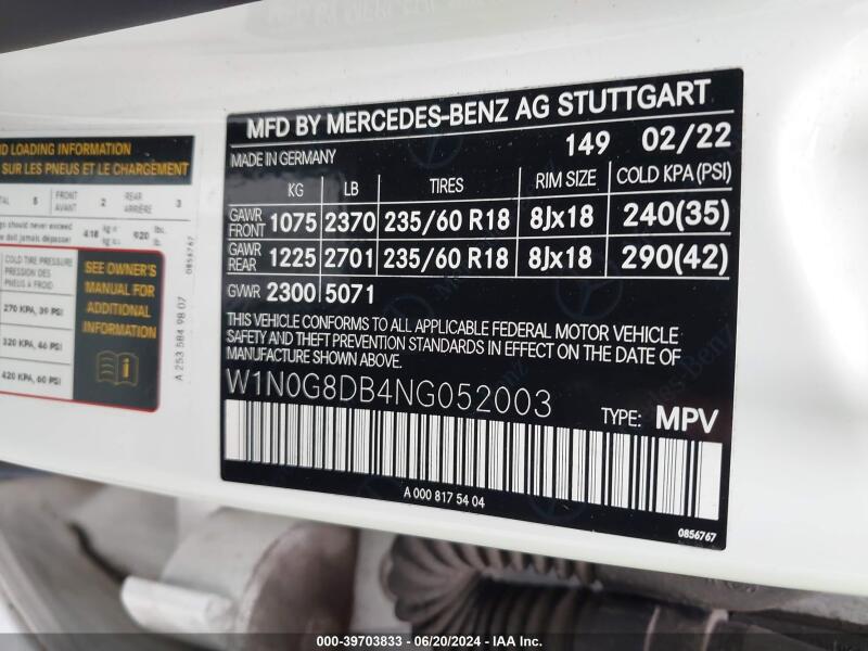 2022 MERCEDES-BENZ GLC 300 SUV - W1N0G8DB4NG052003 | SeoVin.biz