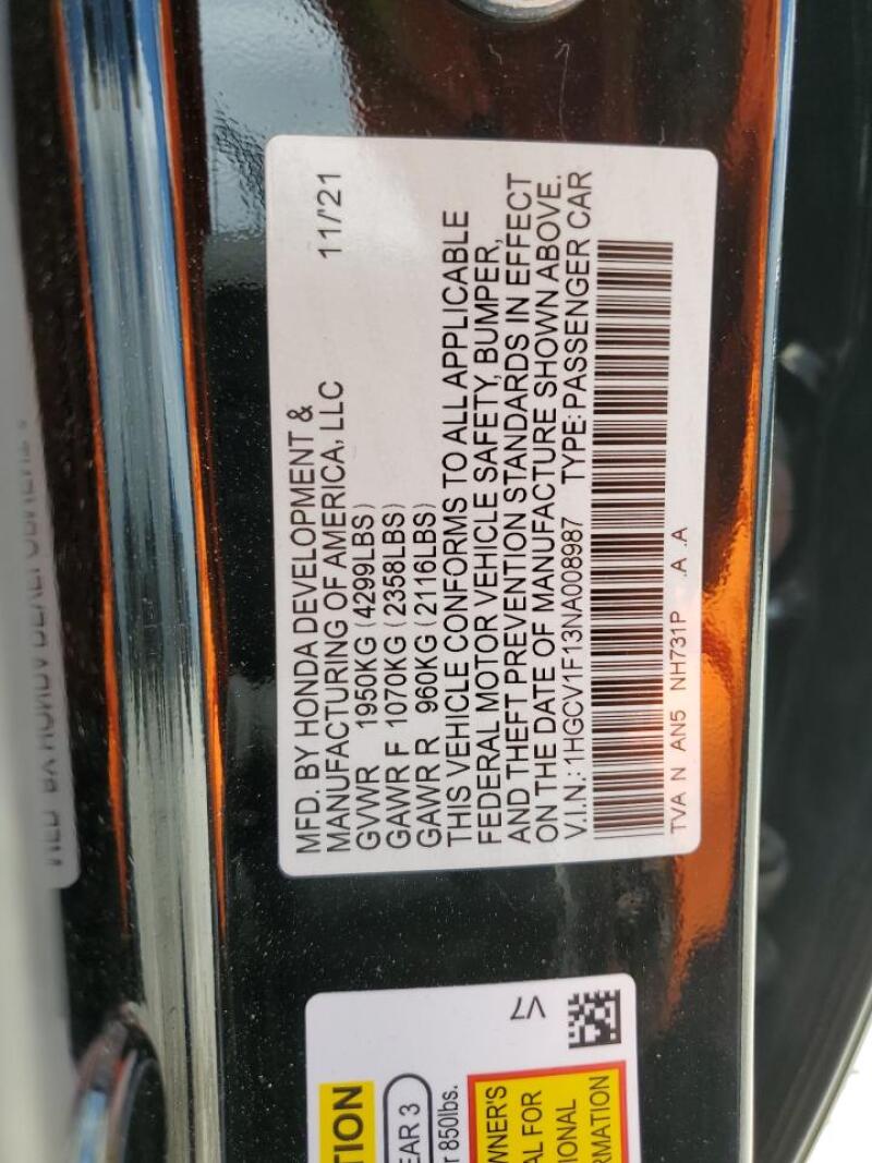 2022 HONDA ACCORD LX - 1HGCV1F13NA008987 | SeoVin.biz