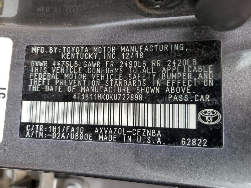 2019 TOYOTA CAMRY L - 4T1B11HK0KU722898 | SeoVin.biz