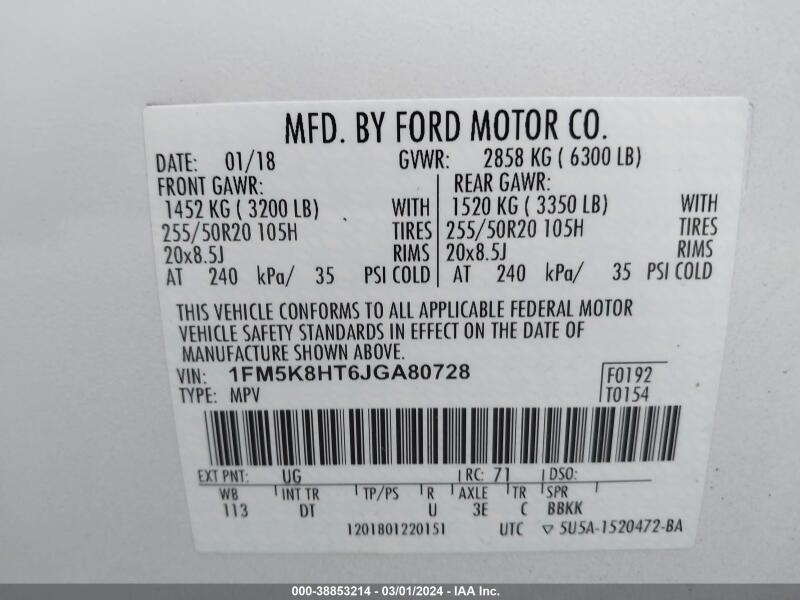2018 FORD EXPLORER PLATINUM - 1FM5K8HT6JGA80728 | SeoVin.biz