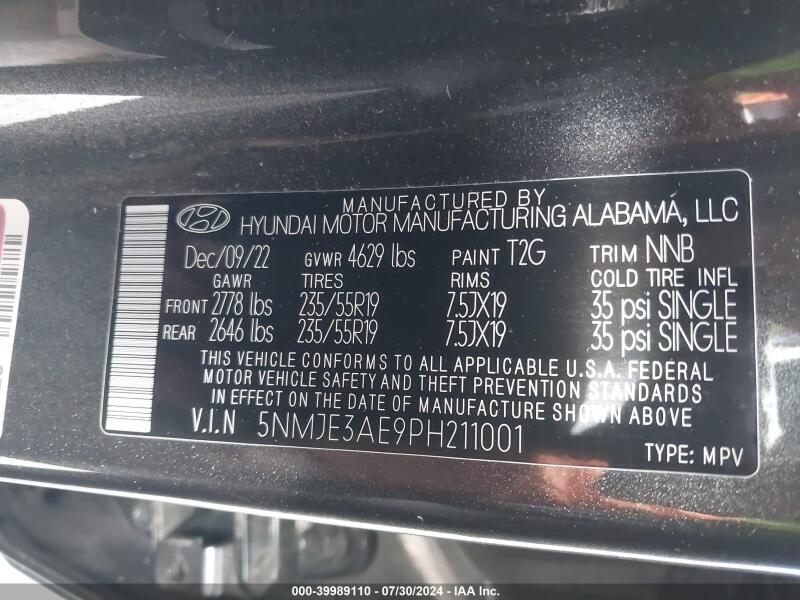 2023 HYUNDAI TUCSON LIMITED - 5NMJE3AE9PH211001 | SeoVin.biz