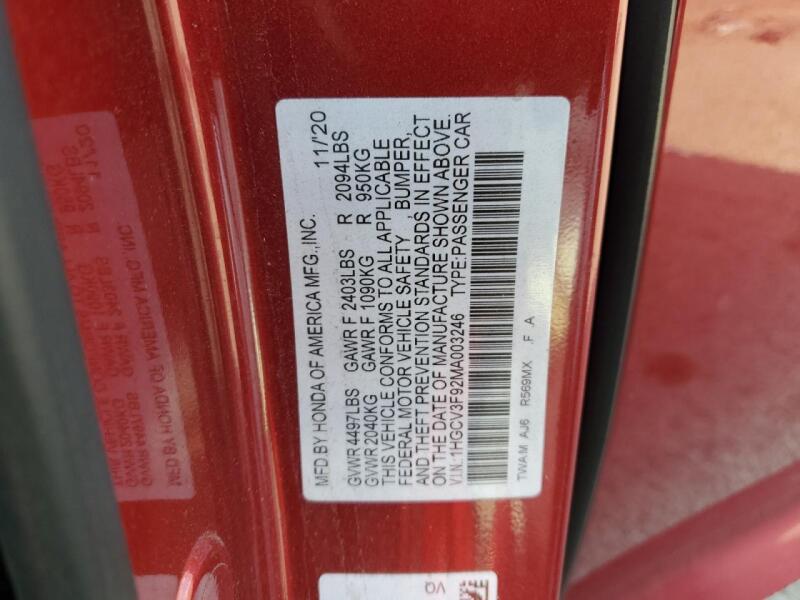 2021 HONDA ACCORD TOURING HYBRID - 1HGCV3F92MA003246 | SeoVin.biz
