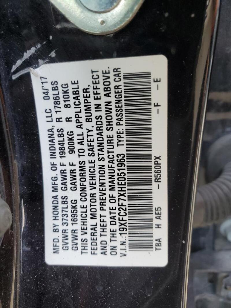 2017 HONDA CIVIC EX - 19XFC2F7XHE051963 | SeoVin.biz