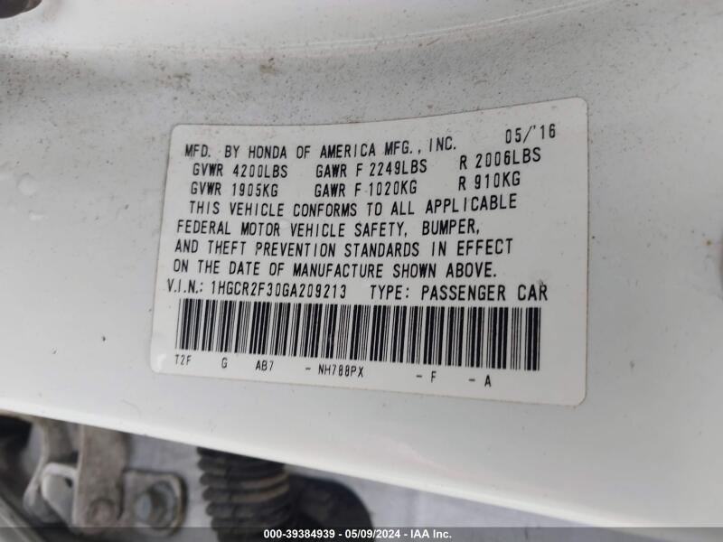 2016 HONDA ACCORD LX - 1HGCR2F30GA209213 | SeoVin.biz