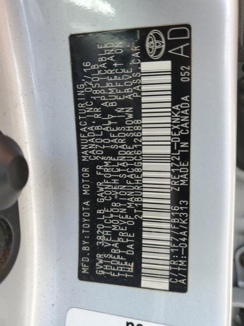 2016 TOYOTA COROLLA L - 2T1BURHE8GC612688 | SeoVin.biz
