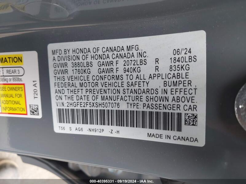 2025 HONDA CIVIC SPORT - 2HGFE2F5XSH507076 | SeoVin.biz
