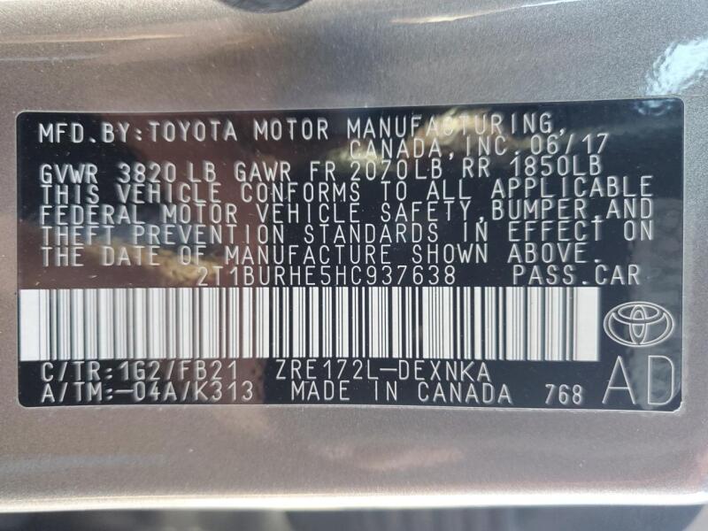 2017 TOYOTA COROLLA L - 2T1BURHE5HC937638 | SeoVin.biz