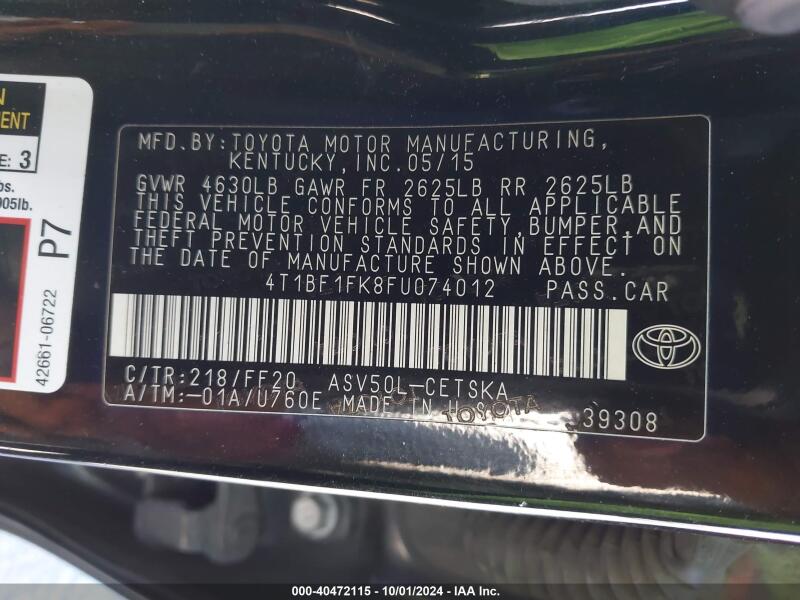 2015 TOYOTA CAMRY SE - 4T1BF1FK8FU074012 | SeoVin.biz