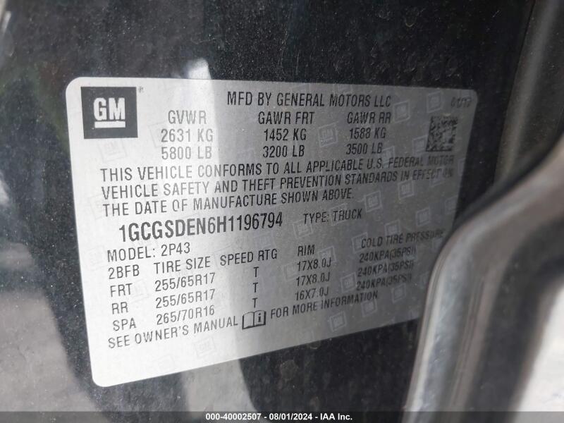 2017 CHEVROLET COLORADO Z71 - 1GCGSDEN6H1196794 | SeoVin.biz