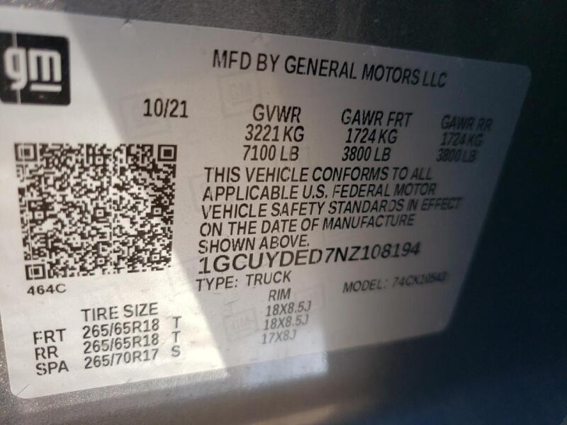 2022 CHEVROLET SILVERADO LTD K1500 LT - 1GCUYDED7NZ108194 | SeoVin.biz