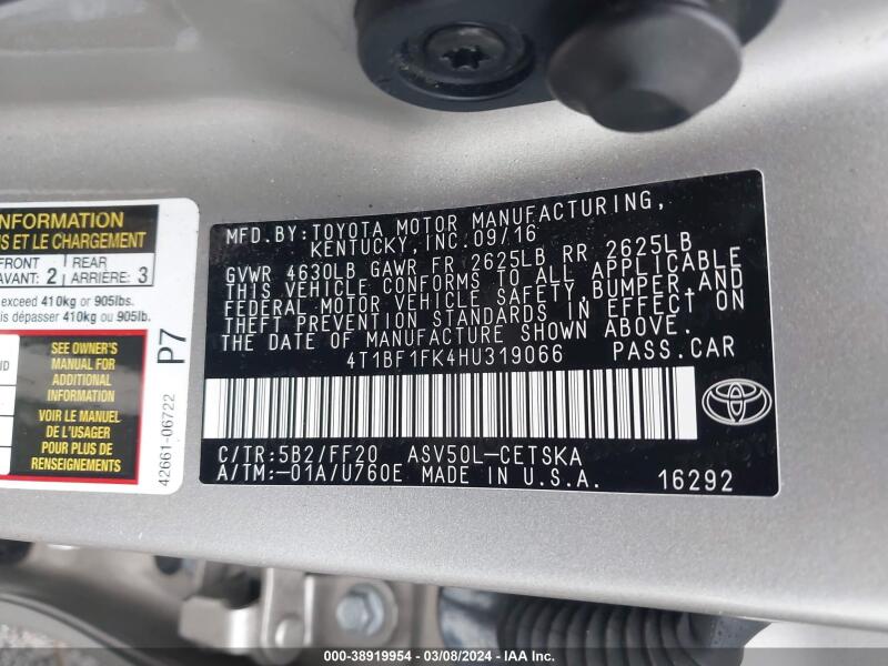 2017 TOYOTA CAMRY SE - 4T1BF1FK4HU319066 | SeoVin.biz