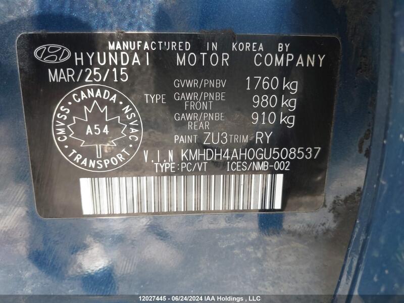 2016 HYUNDAI ELANTRA GLS - KMHDH4AH0GU508537 | SeoVin.biz