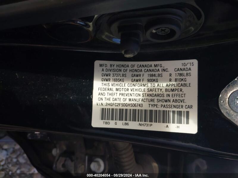 2016 HONDA CIVIC LX - 2HGFC2F50GH506743 | SeoVin.biz