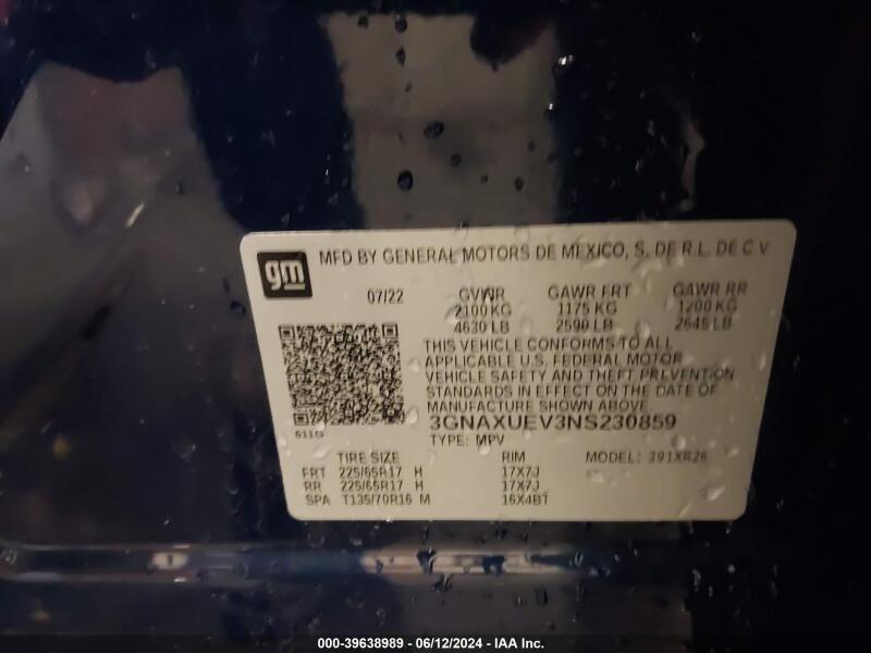 2022 CHEVROLET EQUINOX AWD LT - 3GNAXUEV3NS230859 | SeoVin.biz