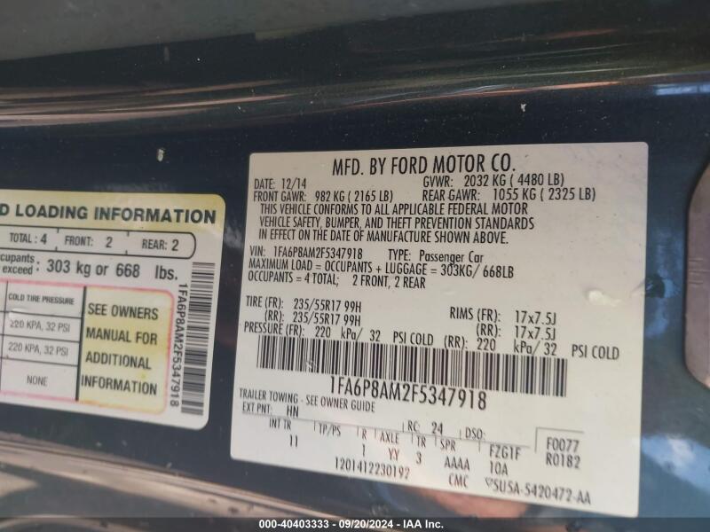 2015 FORD MUSTANG V6 - 1FA6P8AM2F5347918 | SeoVin.biz