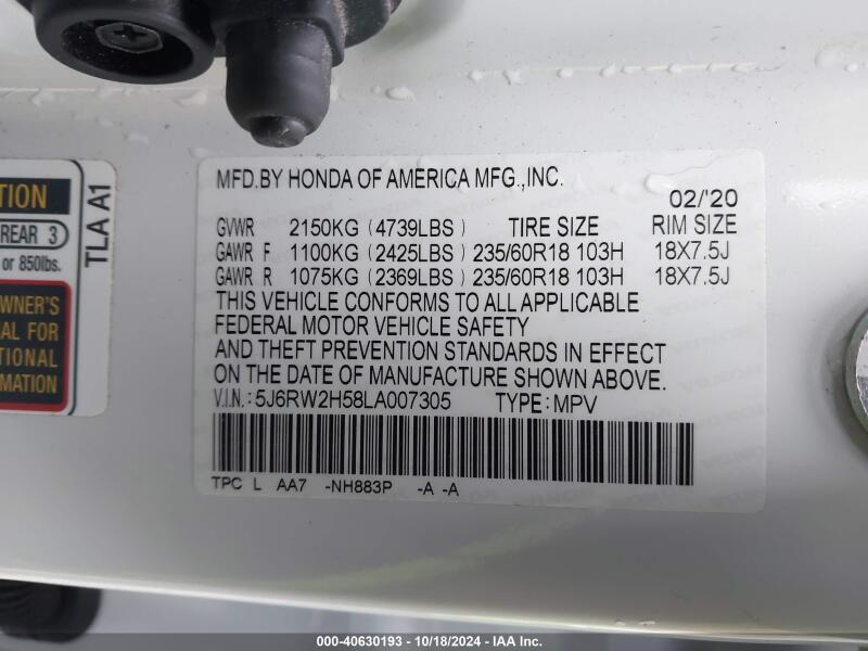 2020 HONDA CR-V AWD EX - 5J6RW2H58LA007305 | SeoVin.biz