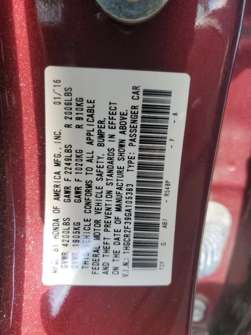 2016 HONDA ACCORD LX - 1HGCR2F39GA105383 | SeoVin.biz