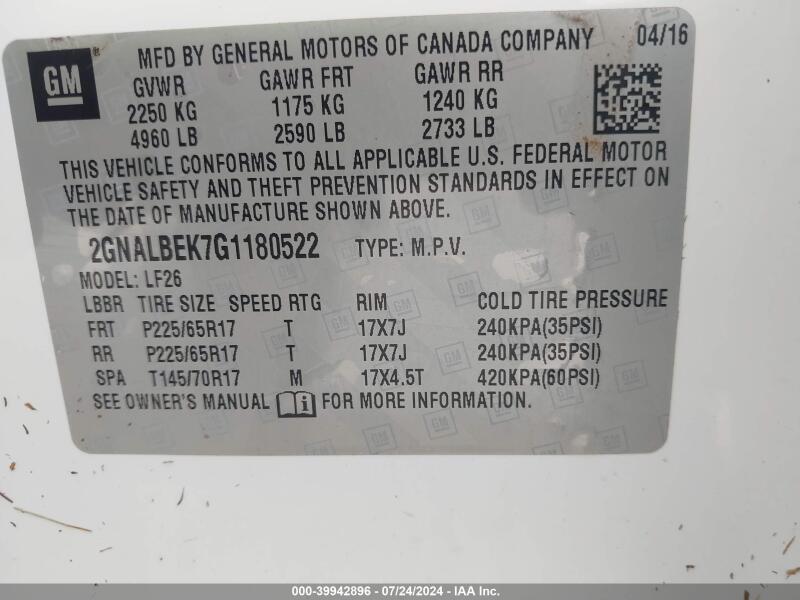 2016 CHEVROLET EQUINOX LS - 2GNALBEK7G1180522 | SeoVin.biz