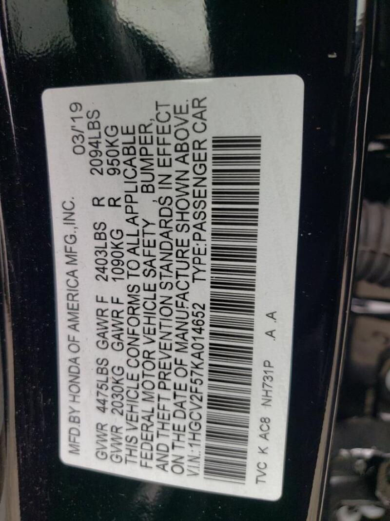 2019 HONDA ACCORD EXL - 1HGCV2F57KA014652 | SeoVin.biz