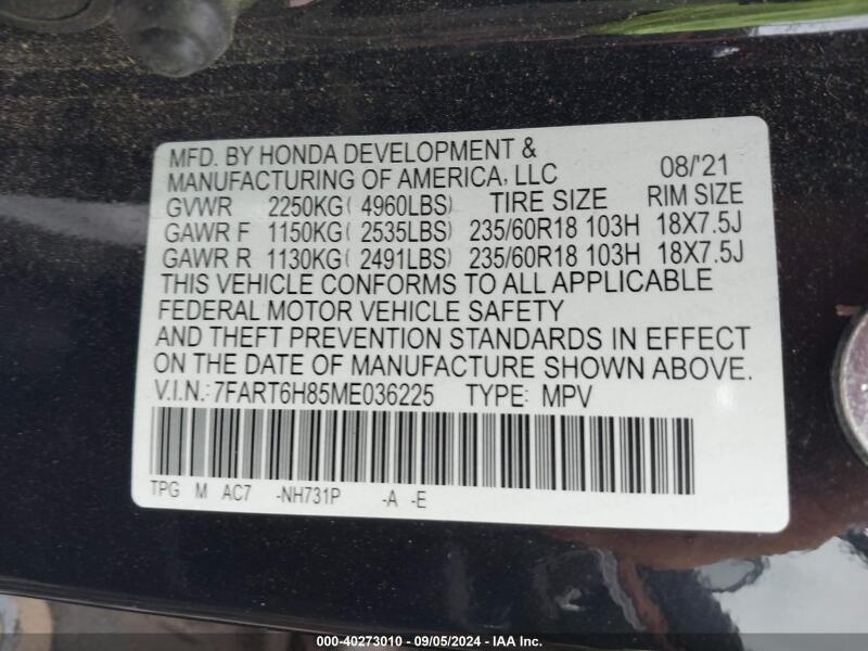 2021 HONDA CR-V HYBRID EX-L - 7FART6H85ME036225 | SeoVin.biz