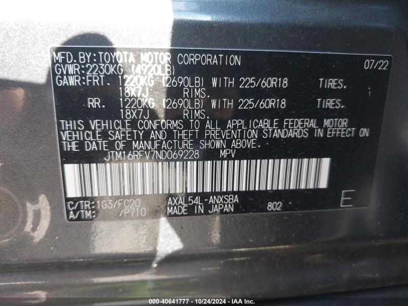 2022 TOYOTA RAV4 HYBRID SE - JTM16RFV7ND069228 | SeoVin.biz