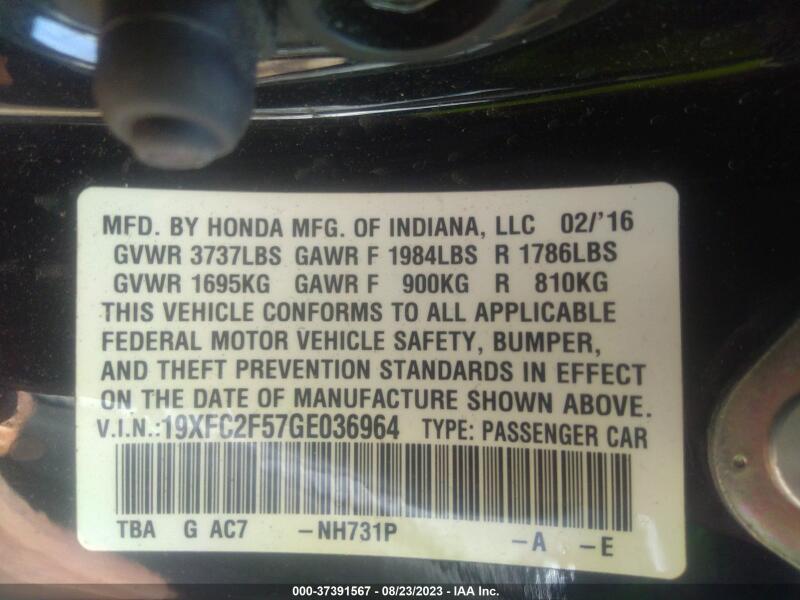 2016 HONDA CIVIC LX - 19XFC2F57GE036964 | SeoVin.biz
