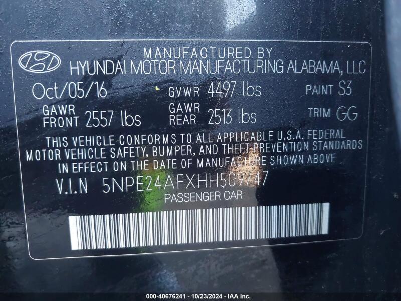 2017 HYUNDAI SONATA SE - 5NPE24AFXHH509747 | SeoVin.biz
