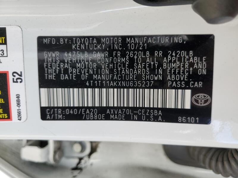 2022 TOYOTA CAMRY SE - 4T1T11AKXNU635237 | SeoVin.biz