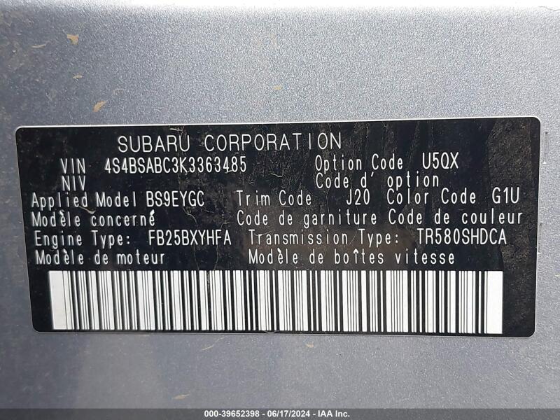 2019 SUBARU OUTBACK 2.5I - 4S4BSABC3K3363485 | SeoVin.biz
