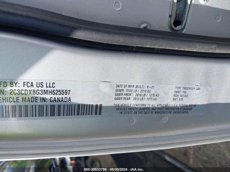2021 DODGE CHARGER SXT RWD - 2C3CDXBG3MH625597 | SeoVin.biz